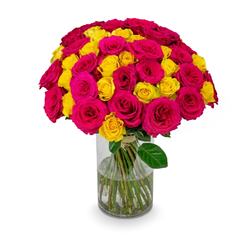 Bouquet of pink and yellow roses